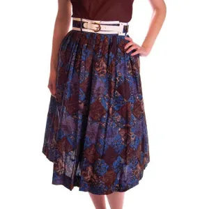 Vintage Skirt Brown & Dia Blue Cotton Print Diamonds NOS 1950S 24"