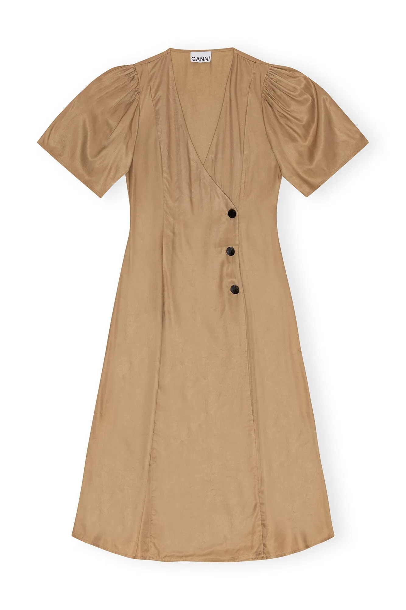 VISCOSE TWILL WRAP MIDI DRESS IN TIGER'S EYE