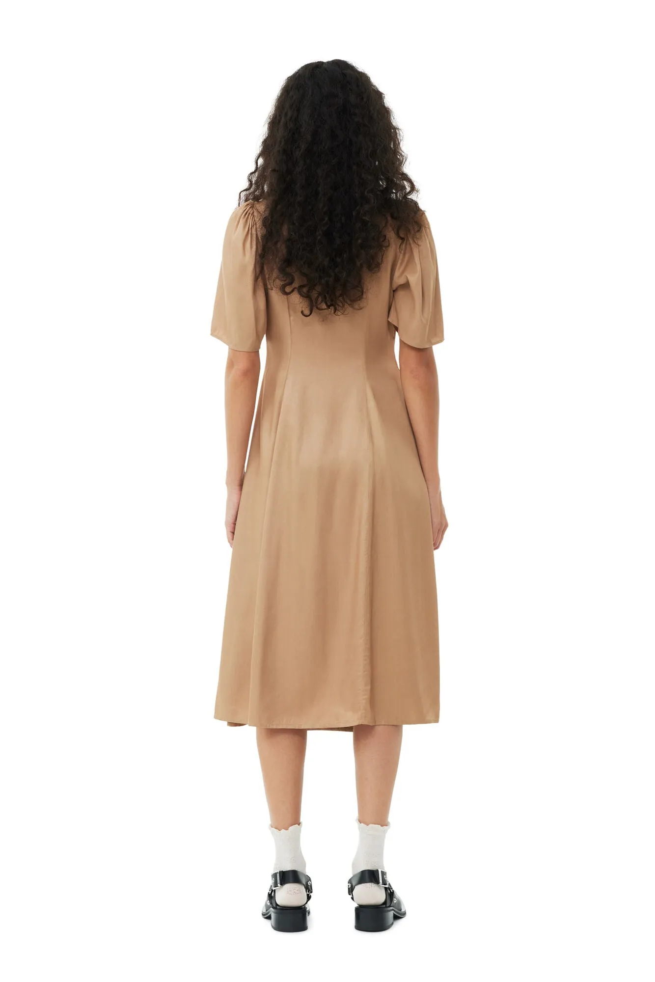 VISCOSE TWILL WRAP MIDI DRESS IN TIGER'S EYE