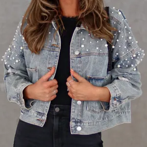 Vivian Pearl Detail Denim Jacket