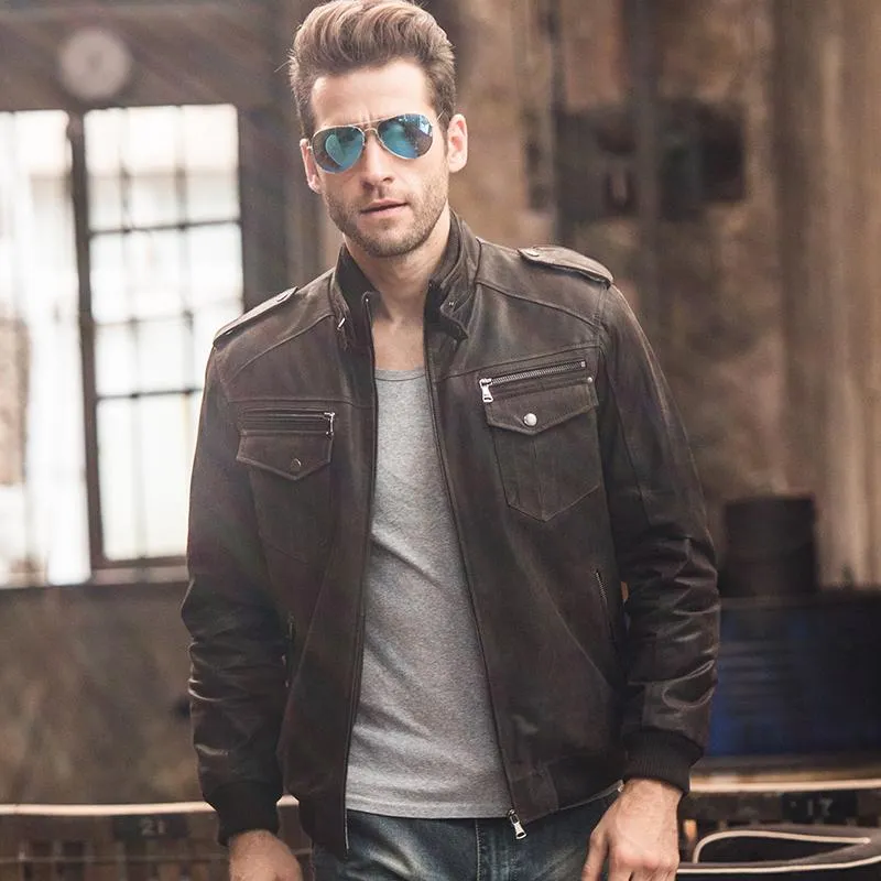 West Louis™ Pigskin Motorcycle Genuine Leather Jacket