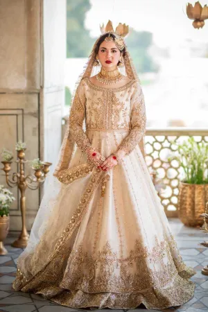 White and Golden Lehenga Frock Pakistani Wedding Dresses