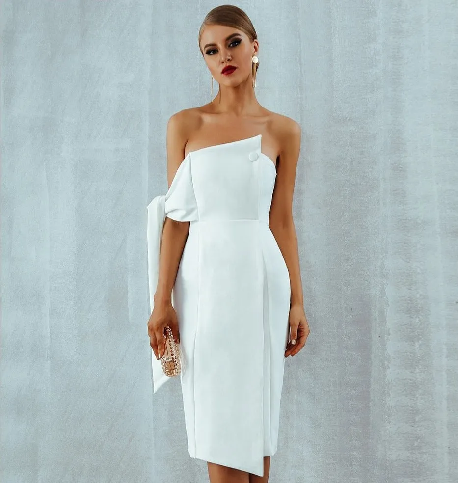 White Celebrity Party Dress Women New Summer Arrival Casual One Shoulder Elegant Button Tassels Club Dresses Vestidos