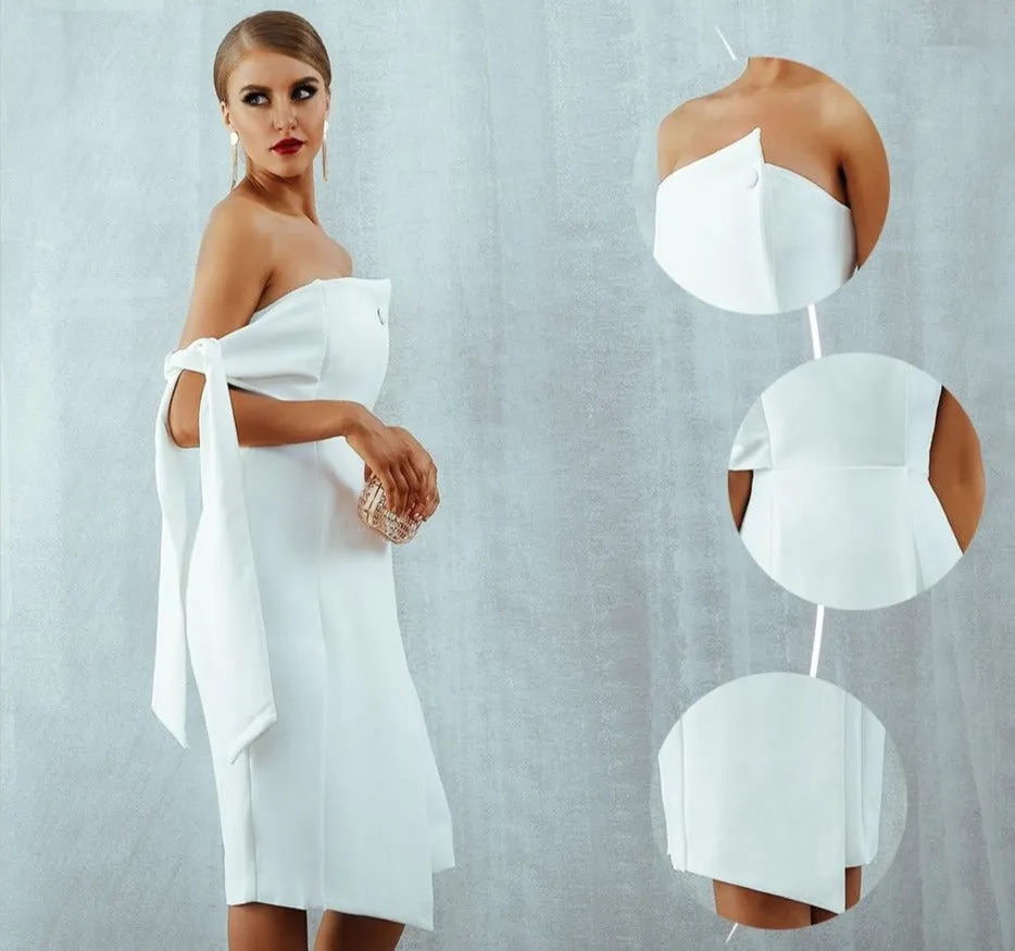 White Celebrity Party Dress Women New Summer Arrival Casual One Shoulder Elegant Button Tassels Club Dresses Vestidos