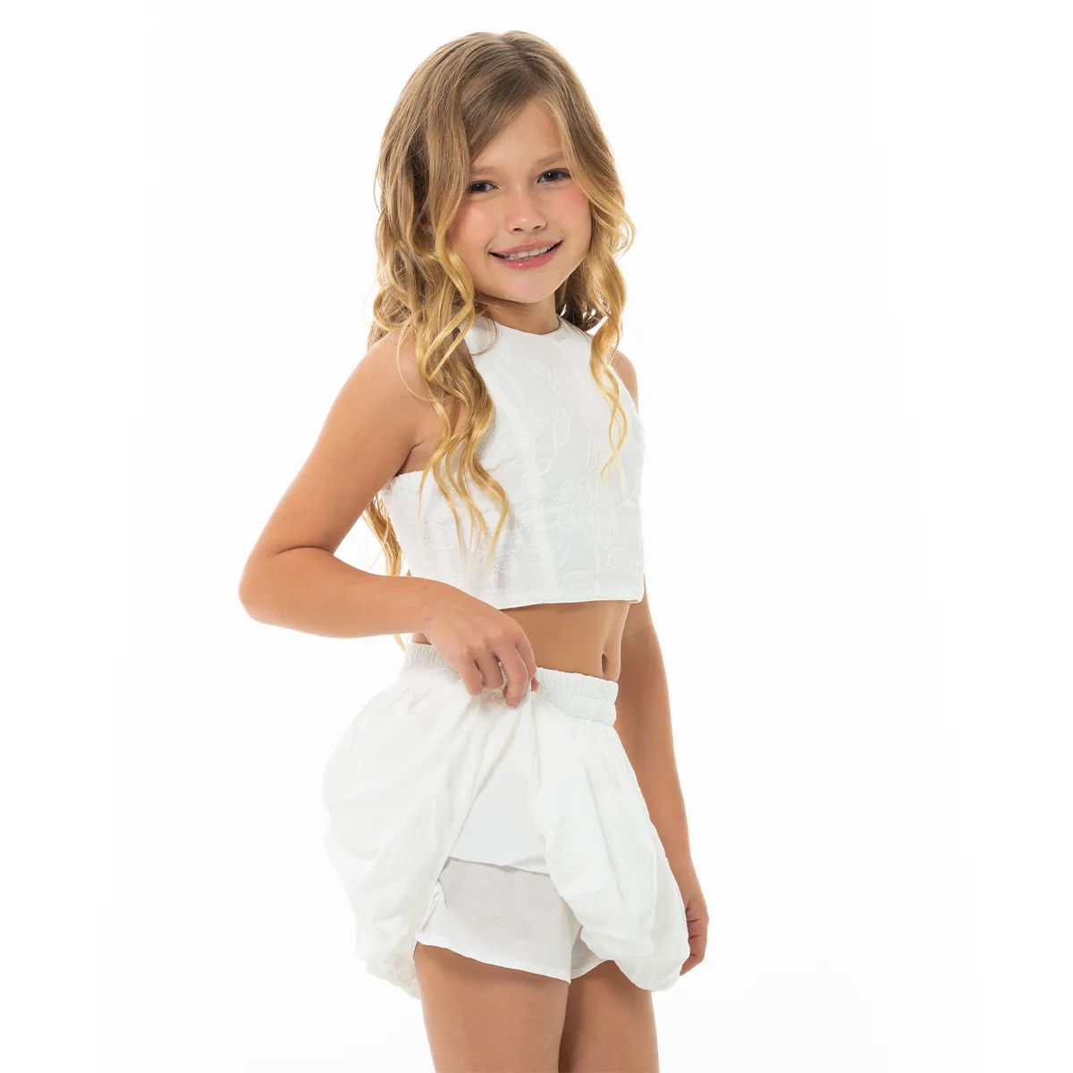 WHITE EYELET SKORT SET FOR GIRLS