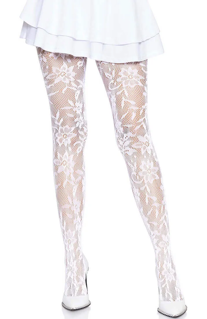 White fishnet X floral tights