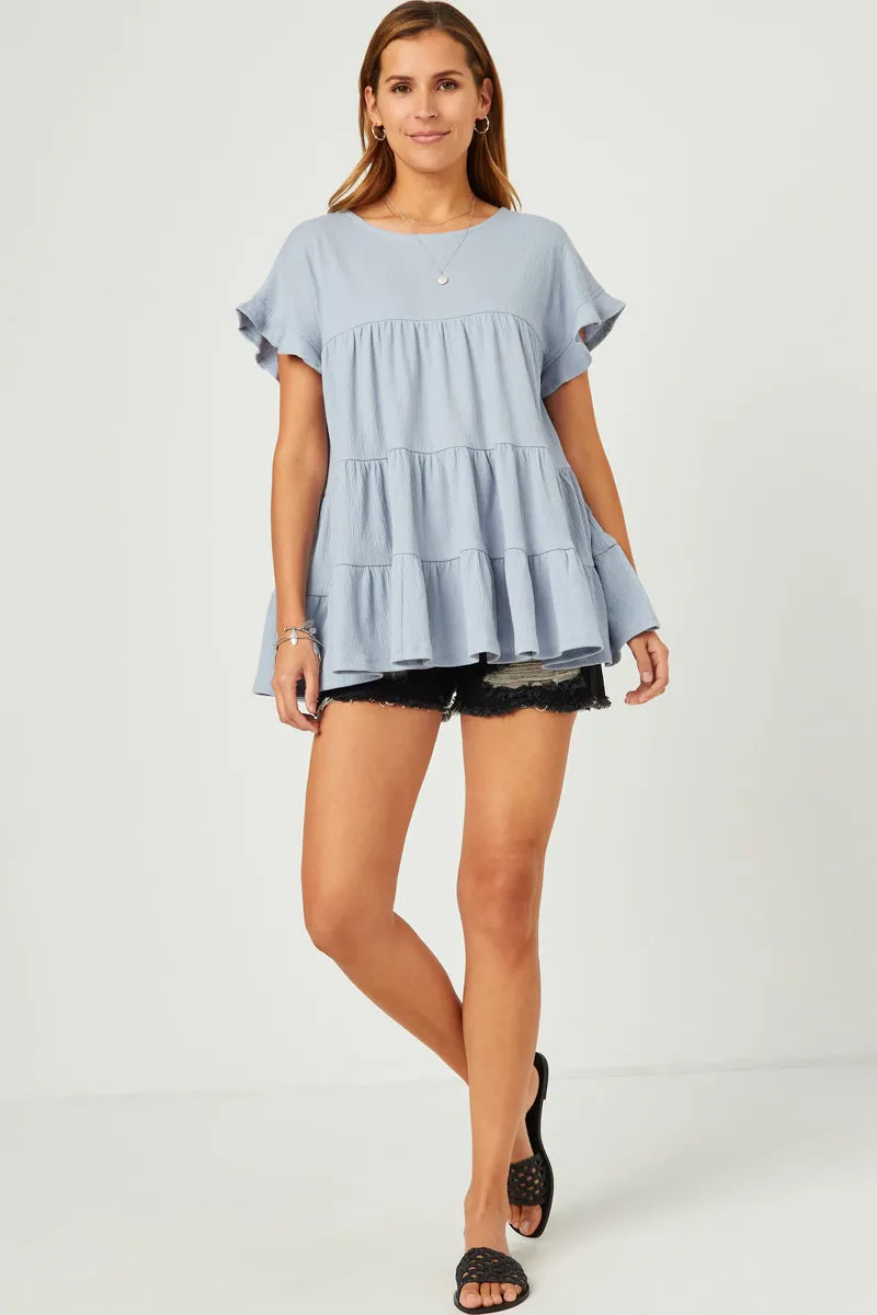 Womens Crinkle Texture Knit Tiered Top