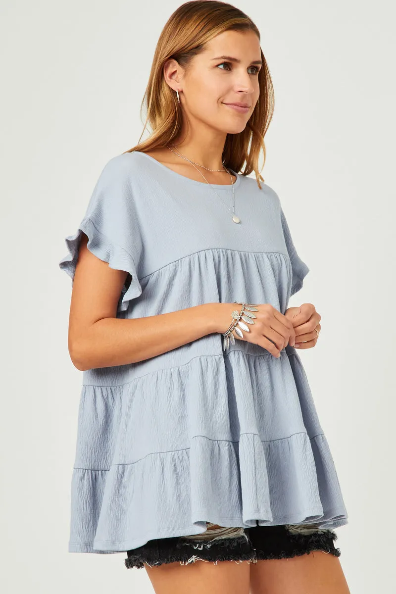 Womens Crinkle Texture Knit Tiered Top