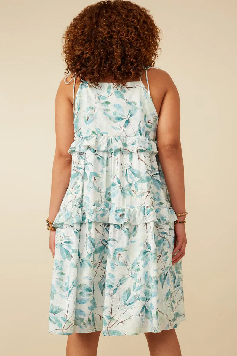 Womens Crushed Satin Textured Ruffled Botanical Print Dress