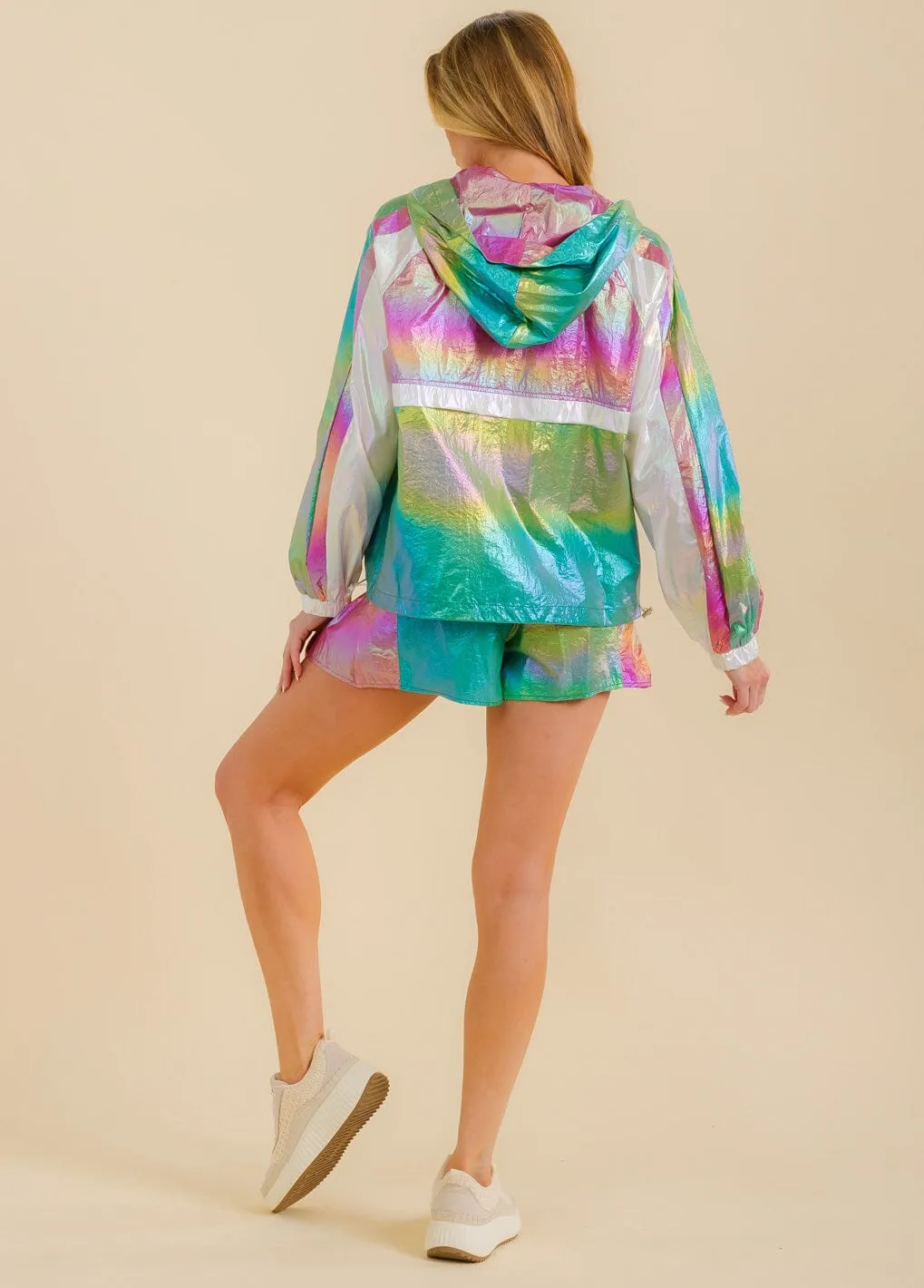 WOMEN'S LONG SLEEVE TOP & ELASTIC WAIST SHORTS COLORBLOCK METALLIC 2PC. SET