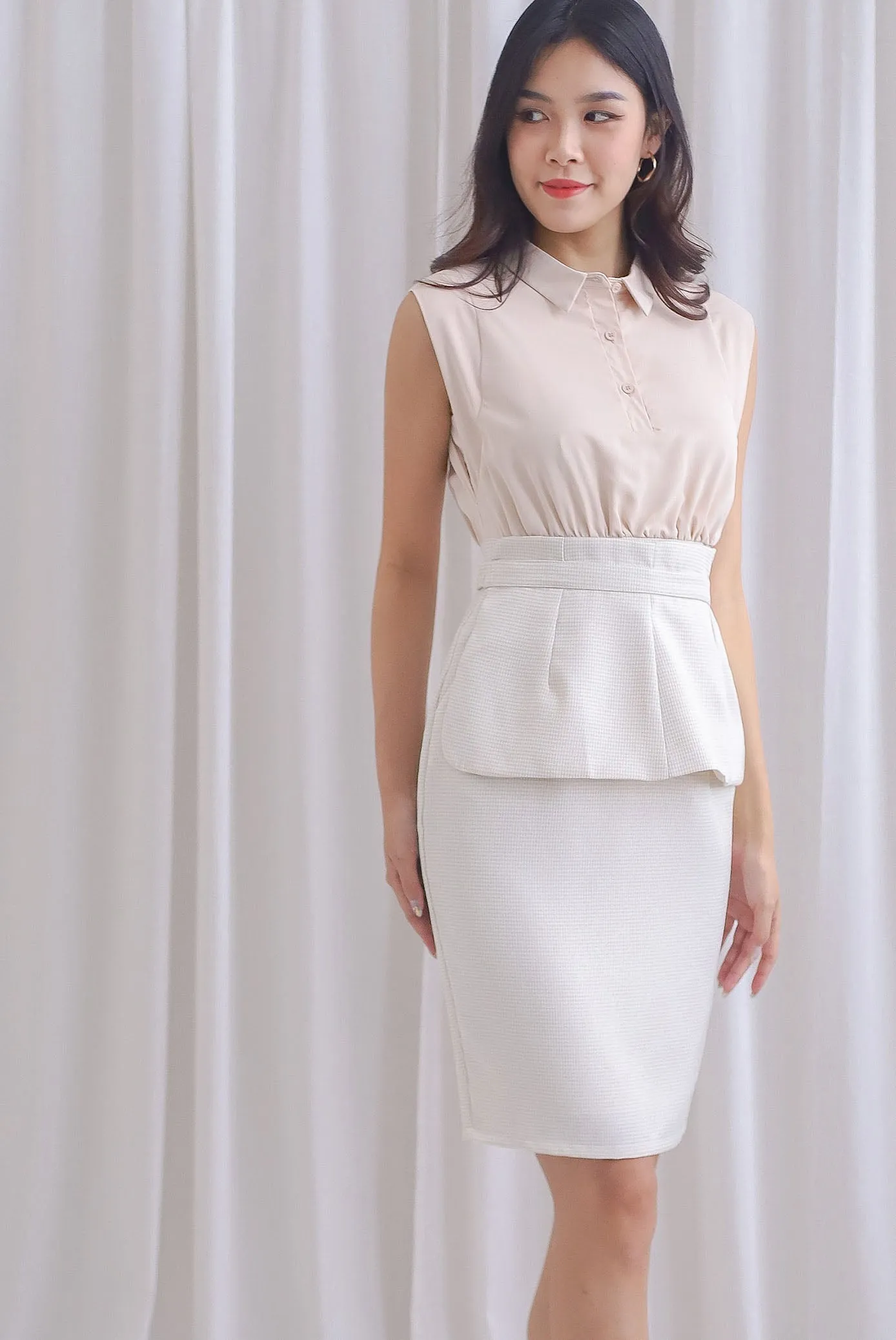 Wren Detachable Peplum Belt Work Dress In Wheat