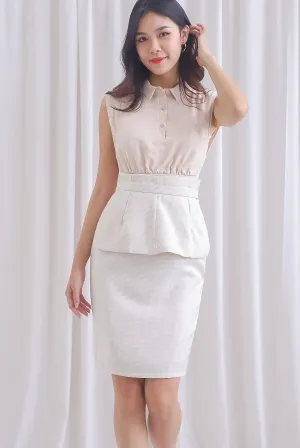 Wren Detachable Peplum Belt Work Dress In Wheat