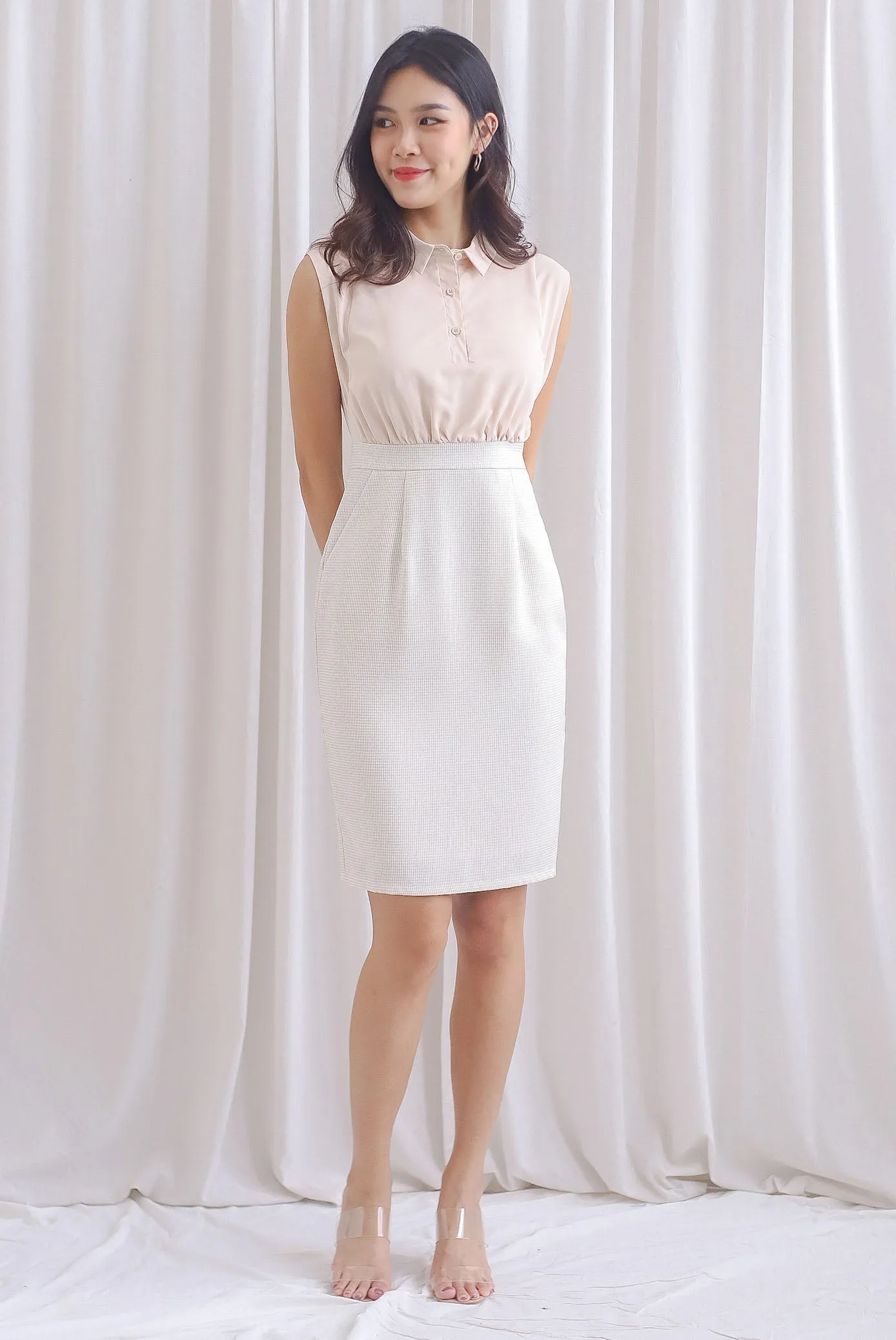 Wren Detachable Peplum Belt Work Dress In Wheat
