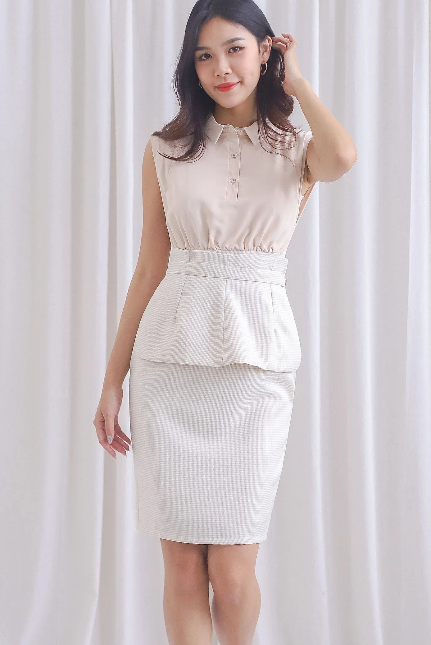 Wren Detachable Peplum Belt Work Dress In Wheat