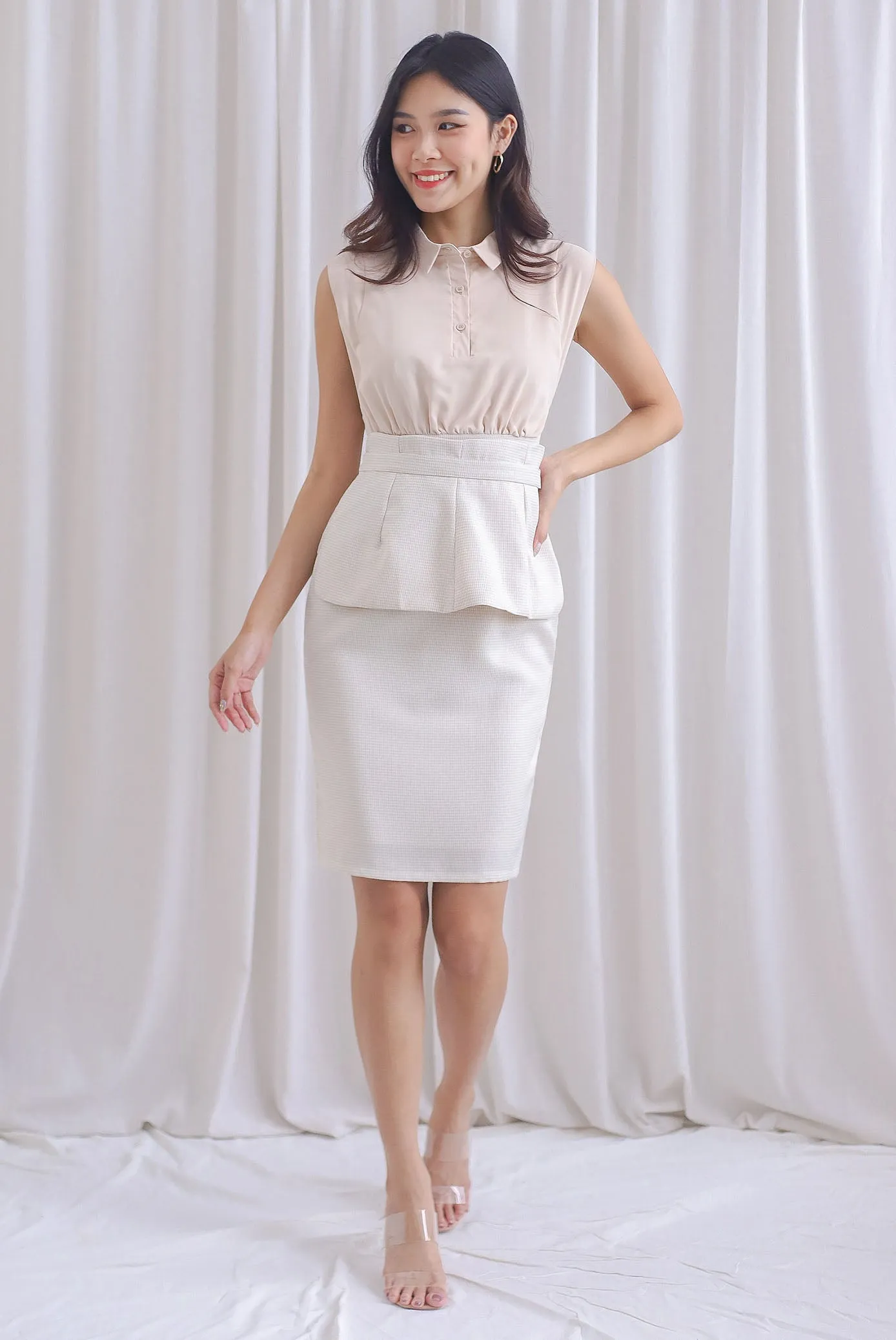 Wren Detachable Peplum Belt Work Dress In Wheat