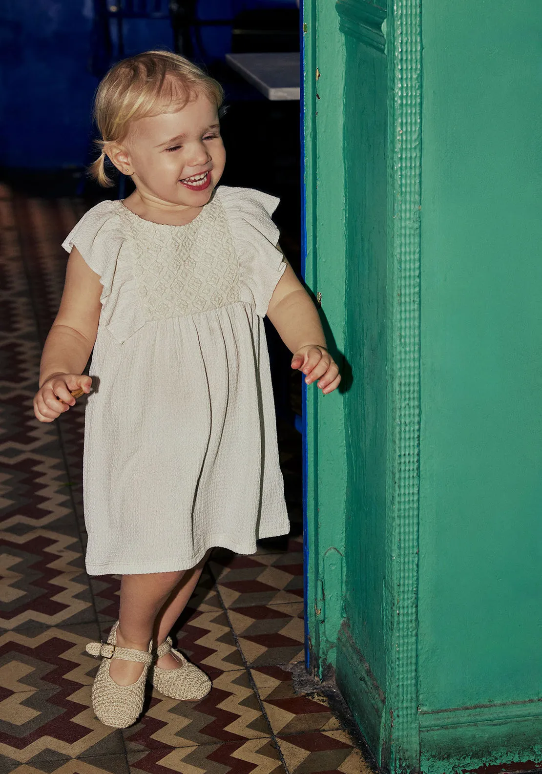 Wrinkle-effect dress - Cream