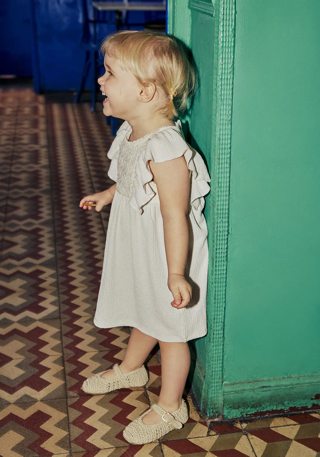 Wrinkle-effect dress - Cream